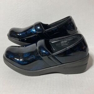 Savvy‎ Brandy Women's Size 8 1/2 Blue Wave Leather Slip-On Nursing Clog Shoes